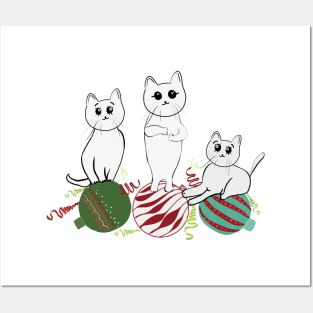 Cute cats with christmas decorative ball Posters and Art